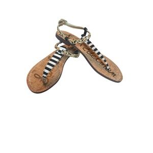 Sam Edelman Gigi Sandals Dyed Calf Hair Stripe Thong Flat Sandals Wms BRNEW 6.5